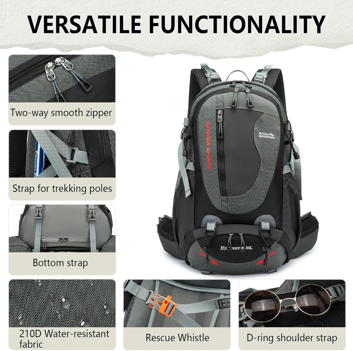 35L Lightweight Hiking Backpack for Women Men Waterproof Camping Backpack