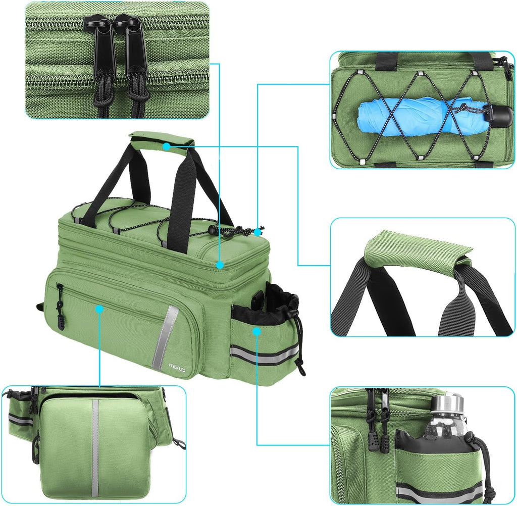 MOSISO Bike Rack Bag with Rain Cover, Bike Trunk Cooler Handag,Wllow Green
