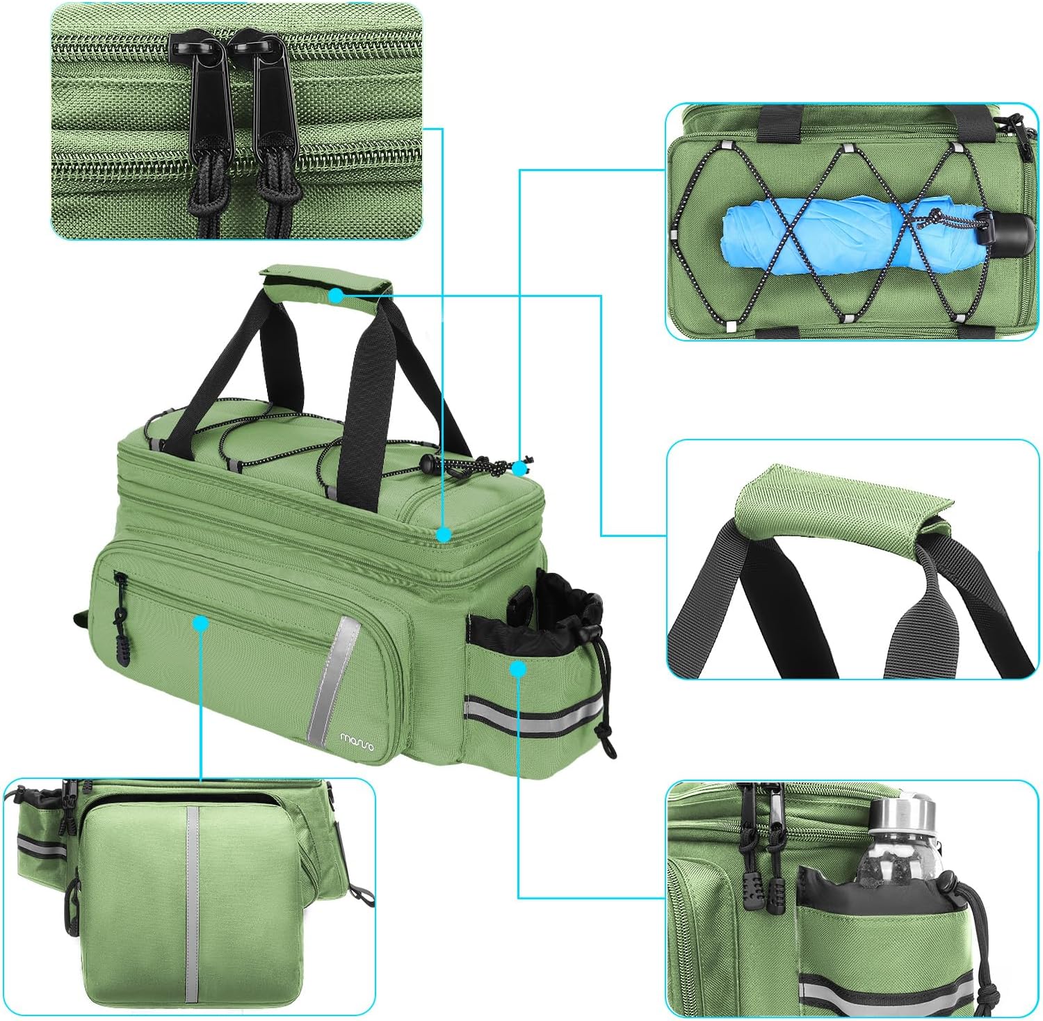 MOSISO Bike Rack Bag with Rain Cover, Bike Trunk Cooler Handag,Wllow Green