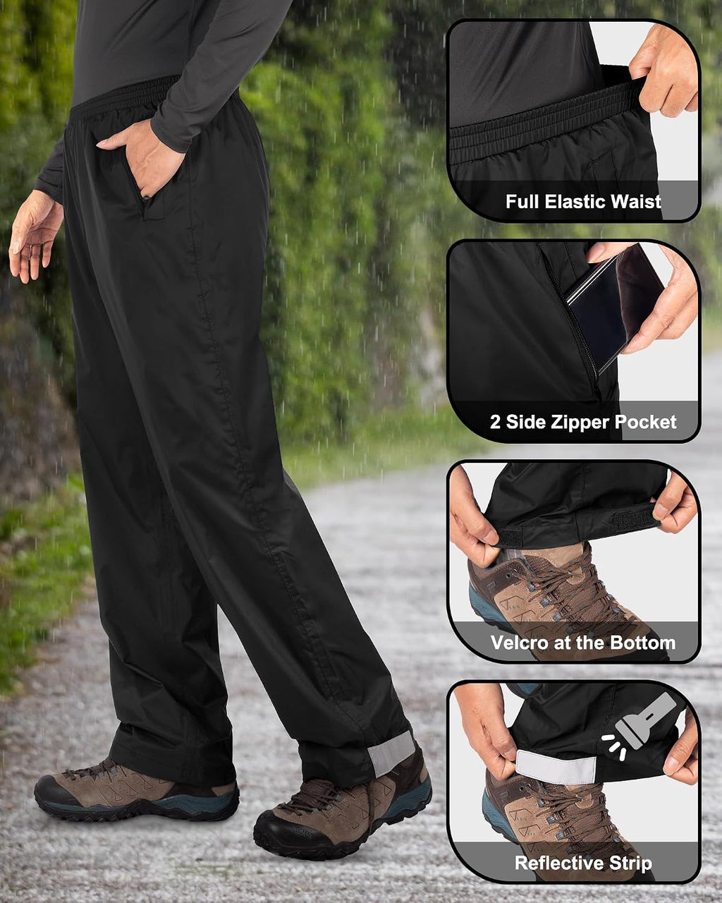 33,000ft Packable Rain Pants for Men Waterproof Lightweight Hiking Pants
