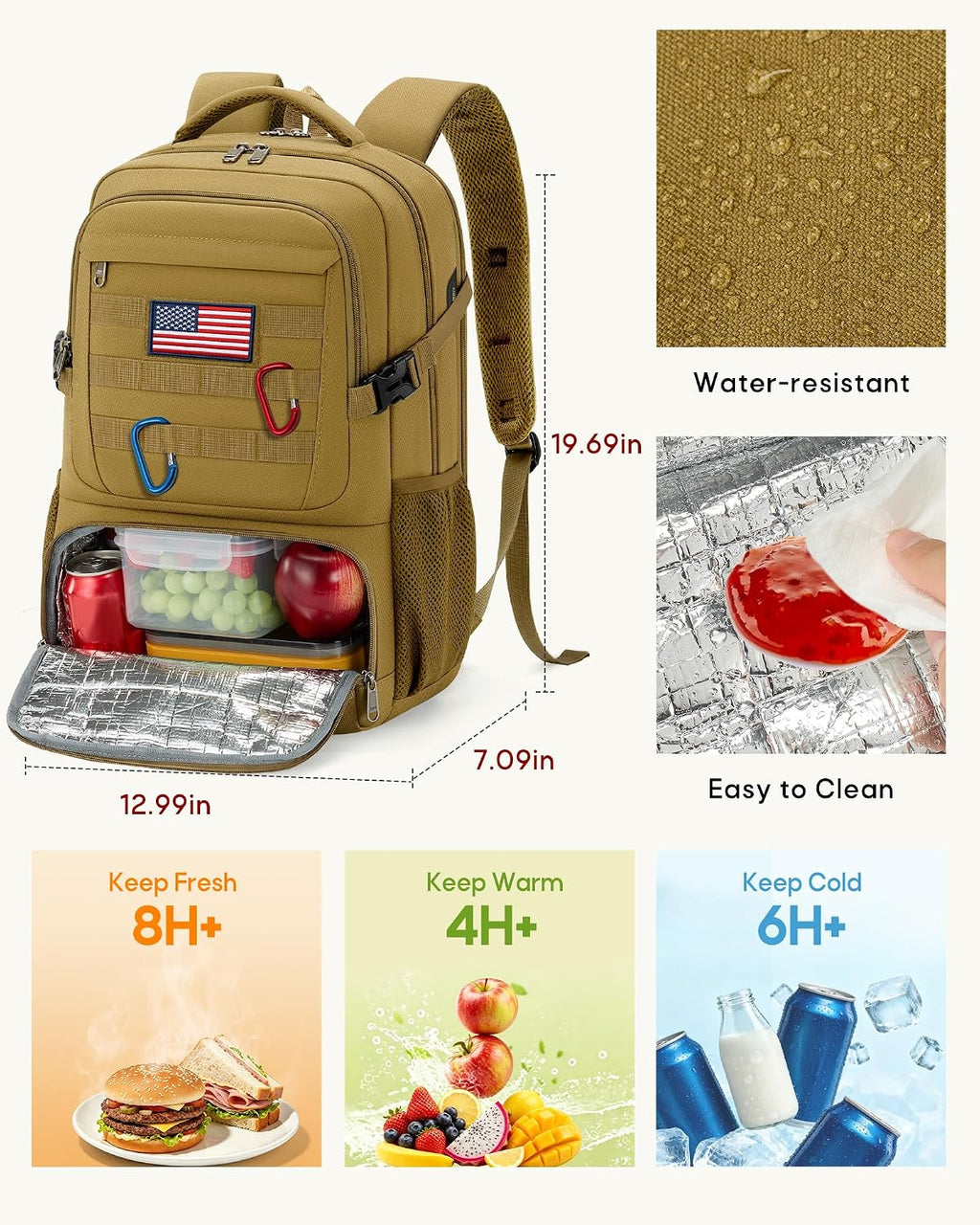 RAINSMORE Mens Tactical Lunch Backpack 17" Laptop Insulated Cooler Backpack