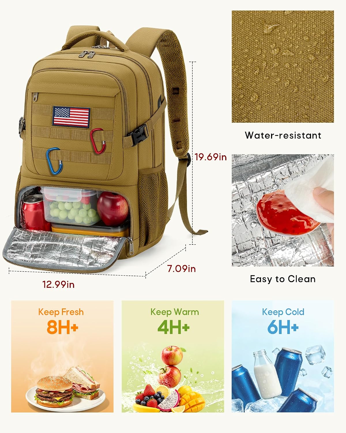RAINSMORE Mens Tactical Lunch Backpack 17" Laptop Insulated Cooler Backpack