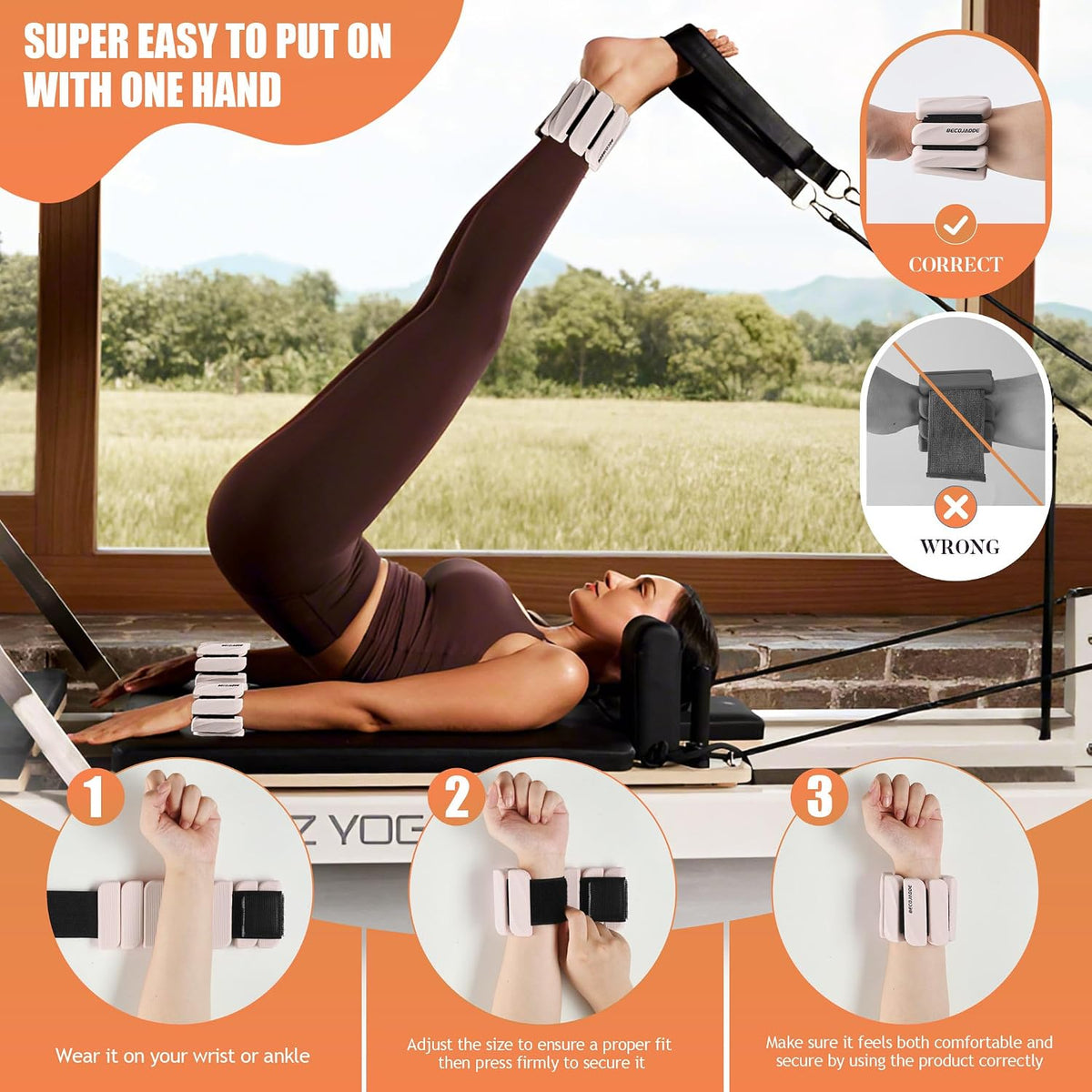 BECOJADDE Ankle Weights for Women Set of 2 (1 lb / 2 lb Each), Adjustable Weighted Wrist Weight for Pilates Walking, Arm & Leg Training