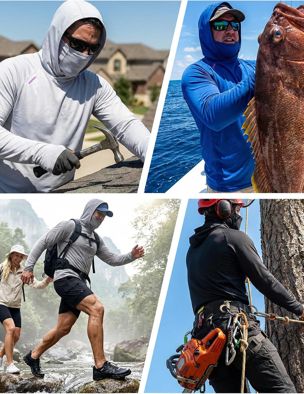 Rodeel UPF 50+ Men’s Long Sleeve Performance Fishing Hiking Shirt with Mask UV Neck Gaiter Hoodie