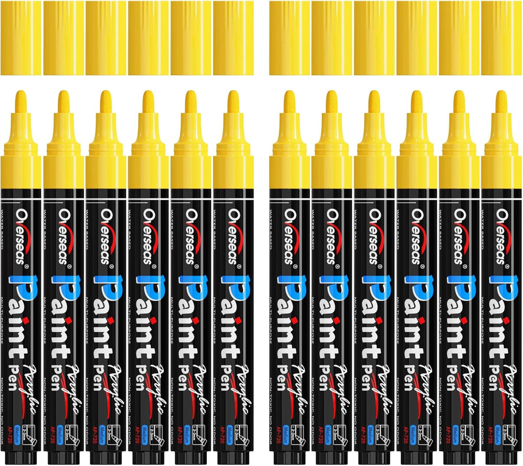 Overseas 12 Pack Yellow Acrylic Paint Pens Permanent Markers, Medium Tip