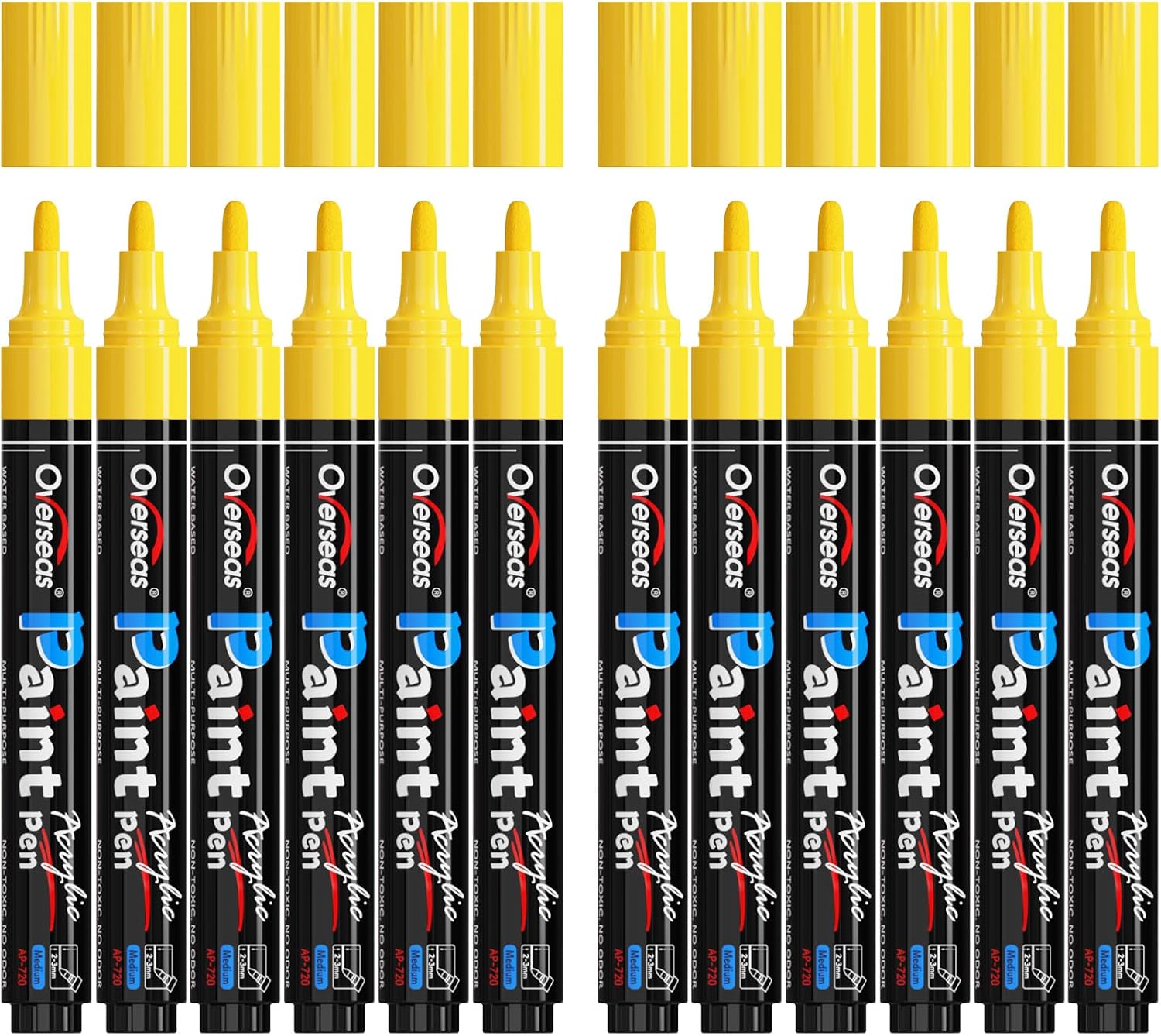 Overseas 12 Pack Yellow Acrylic Paint Pens Permanent Markers, Medium Tip