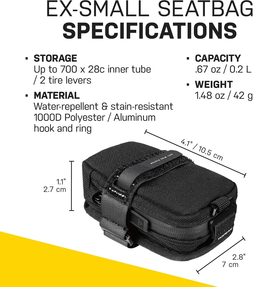 Topeak Elementa Seatbag XS – Compact Under-Saddle Bike Tool Bag in Black with Anti-Slip Fabric, Hook-and-Loop Mount & Durable 1000D Polyester – Discreet 0.2 L Storage for Tube & Levers
