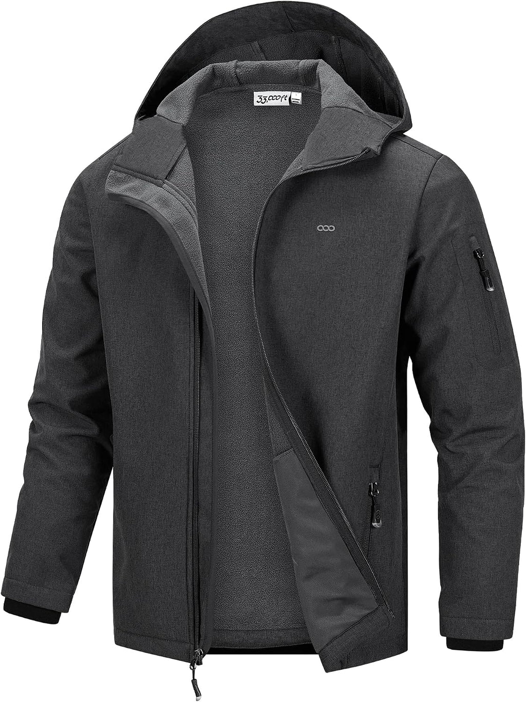 33,000ft Men's Hooded Fleece Lined Rain Shell Jacket Waterproof Lightweight