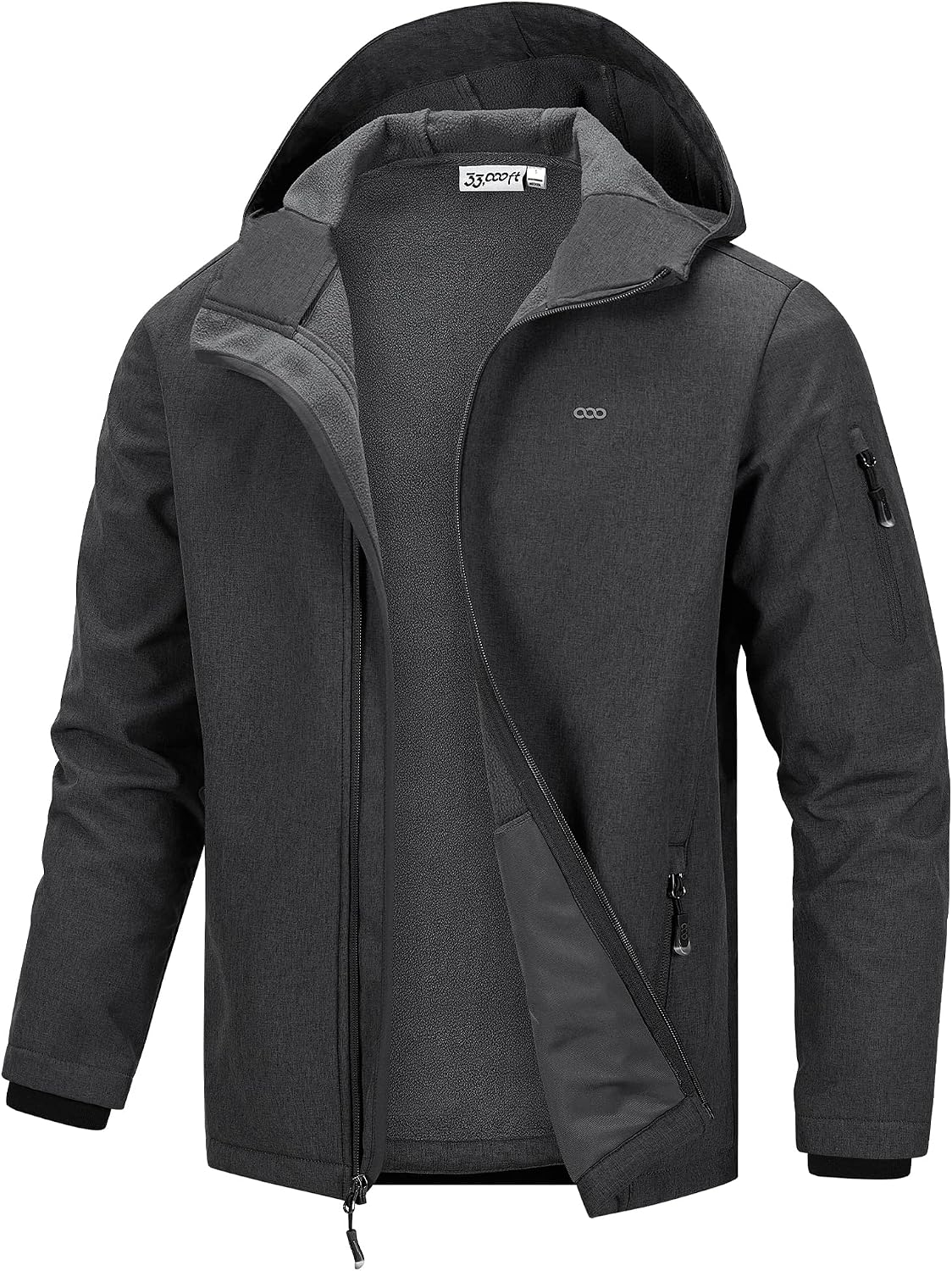 33,000ft Men's Hooded Fleece Lined Rain Shell Jacket Waterproof Lightweight