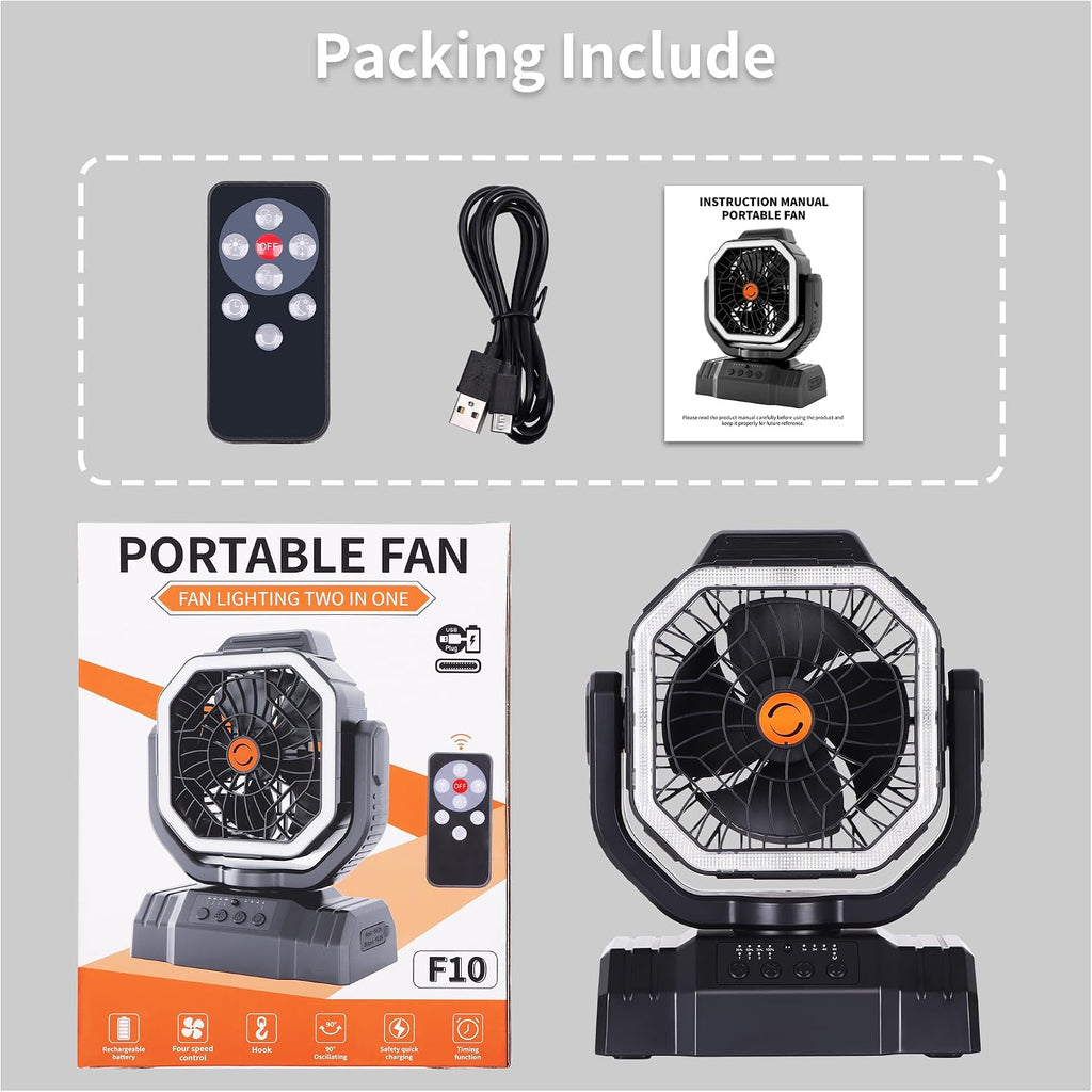 AVV 20000mAh High Speed Portable Camping Rechargeable Fan with Remote Control, Battery Powered with Auto Oscillating with Camping Essentials Accessories for Outdoor, Beach, Patio, Tent, Black