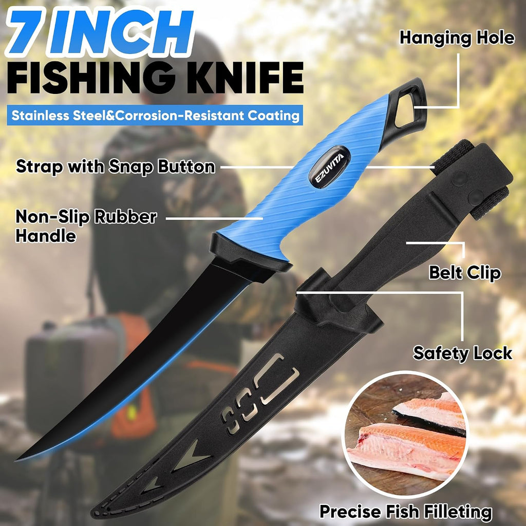 7-Piece Fishing Tool Kit with Pliers, Fillet Knife and Lip Gripper