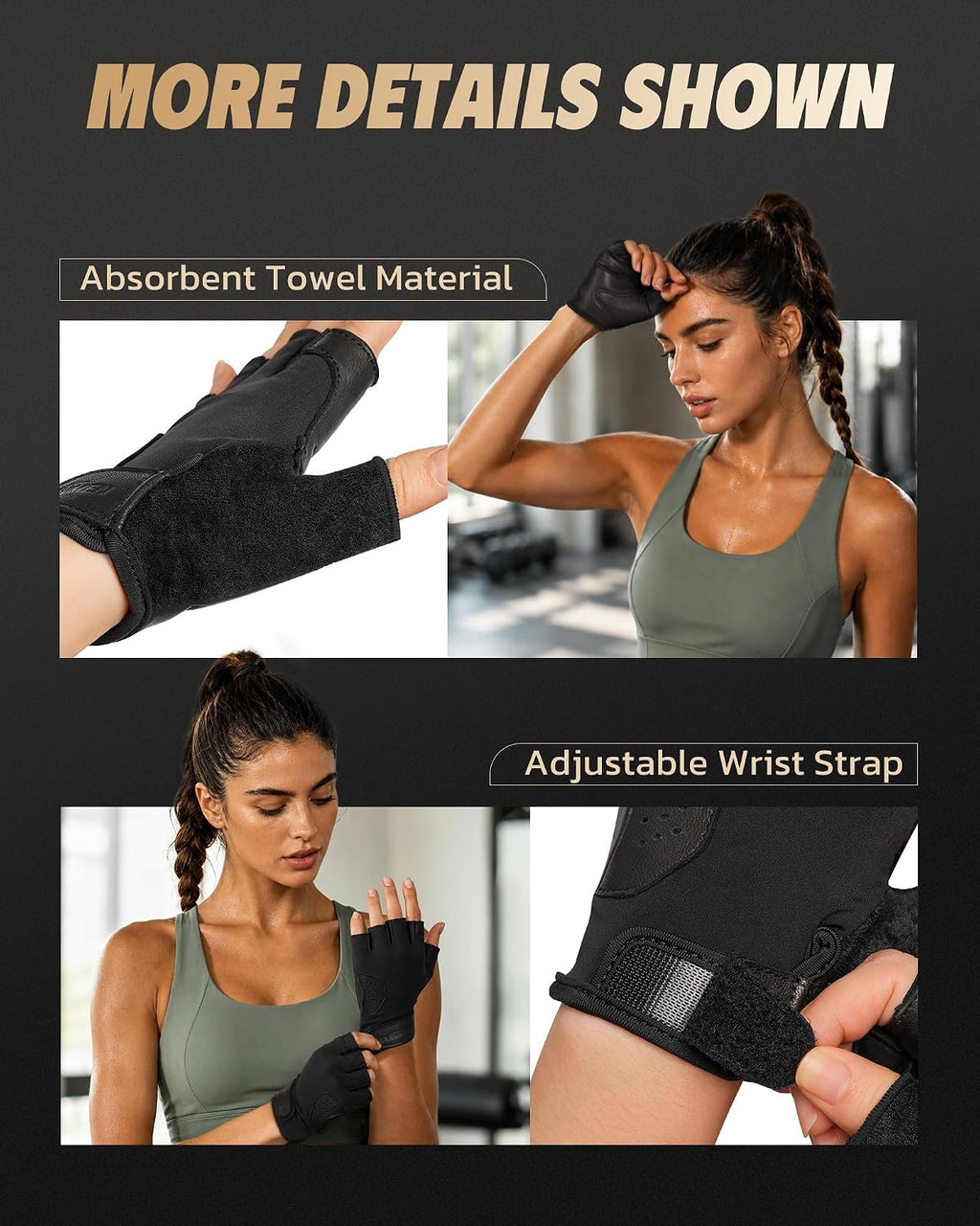 Gym Gloves for Men & Women Workout Gloves with Anti-Slip Leather Palm Suitable for Weightlifting, Gym, Cycling