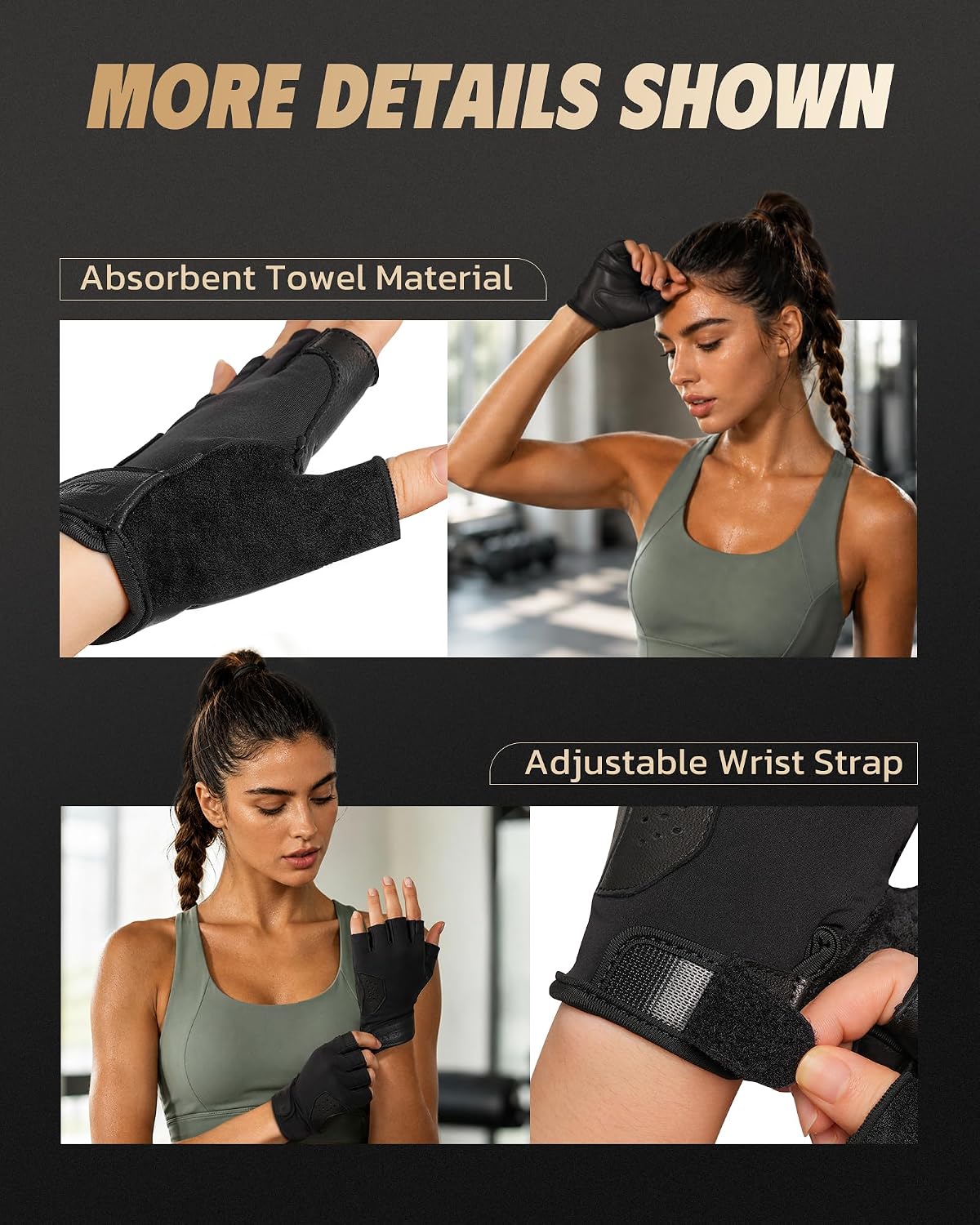 Gym Gloves for Men & Women Workout Gloves with Anti-Slip Leather Palm Suitable for Weightlifting, Gym, Cycling
