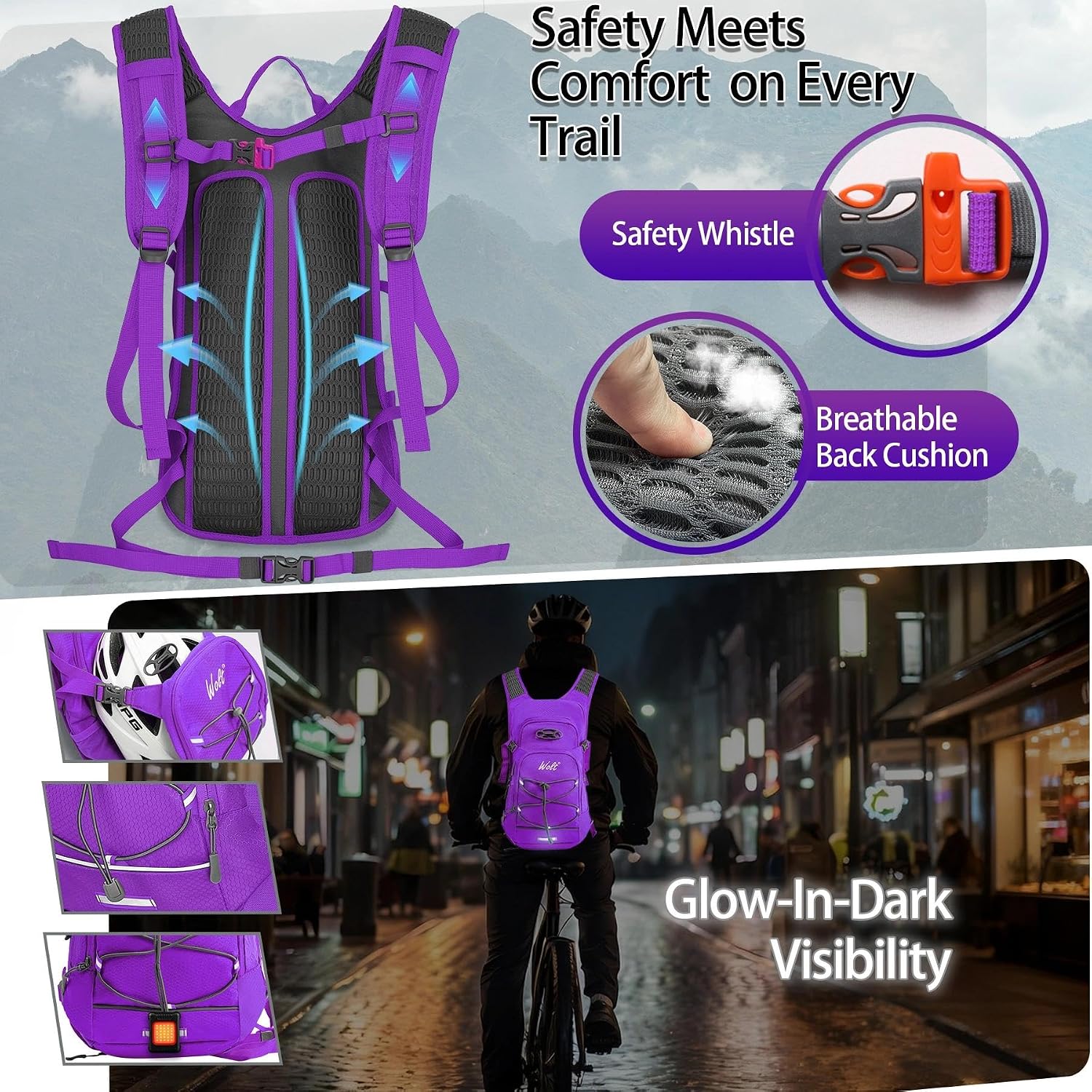 WOLT Hydration Backpack 18L Hiking Water Backpack with 2L Water Bladder for Men Women, Hydration Pack for Running Cycling Biking and Climbing