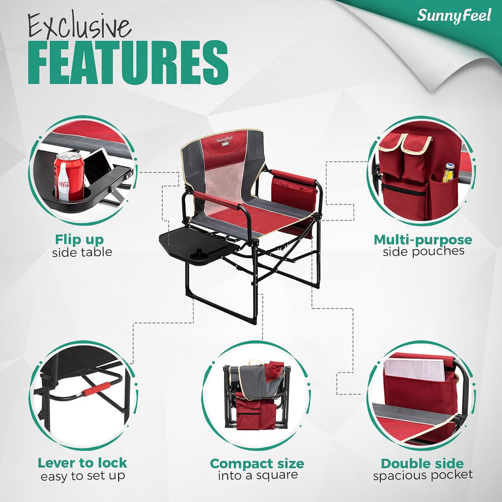 SUNNYFEEL Oversized Camping Chair Portable Directors Chairs with Side Table