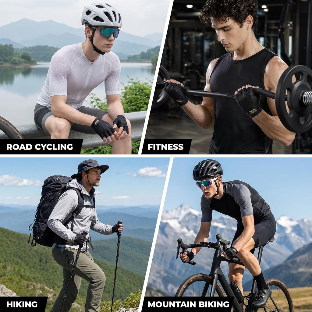 ROCKBROS Cycling Gloves for Men Breathable Lightweight Fingerless Gloves