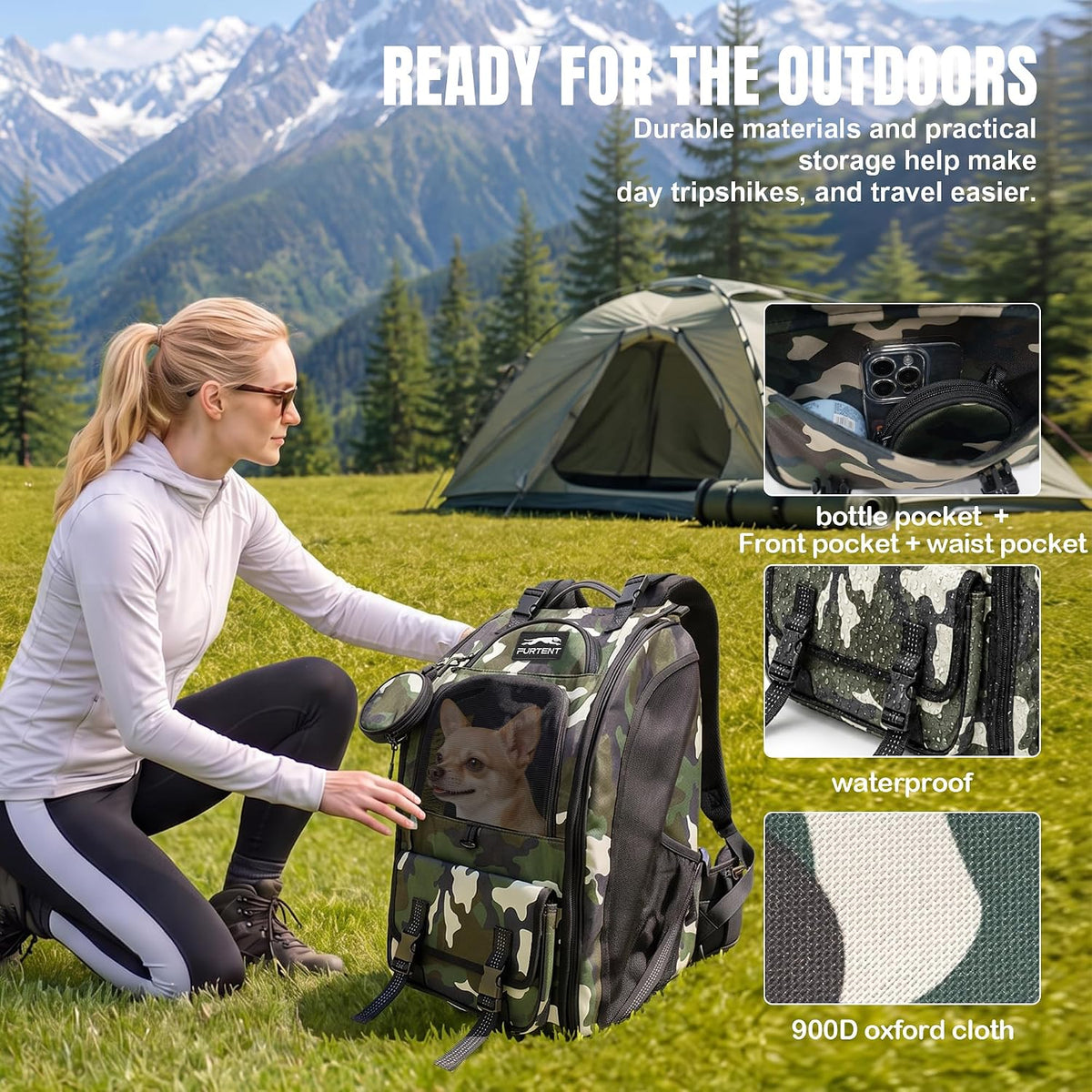Dog Backpack Carrier for Hiking, Supportive Small Dog Carrier Up to 20 lb