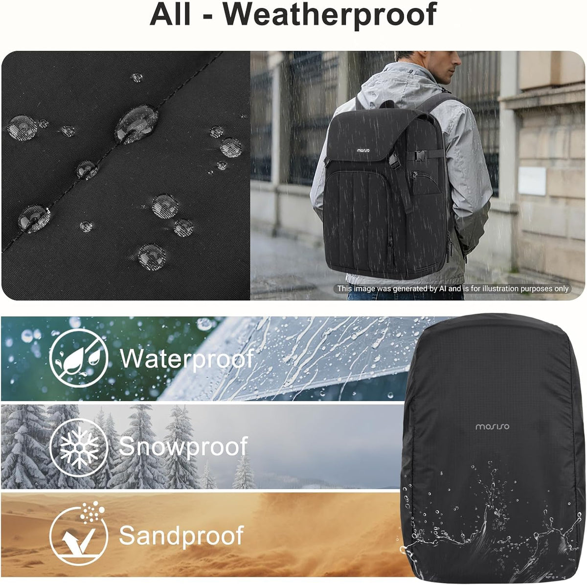 MOSISO Camera Bag, DSLR/SLR/Mirrorless Photography Backpack, Black