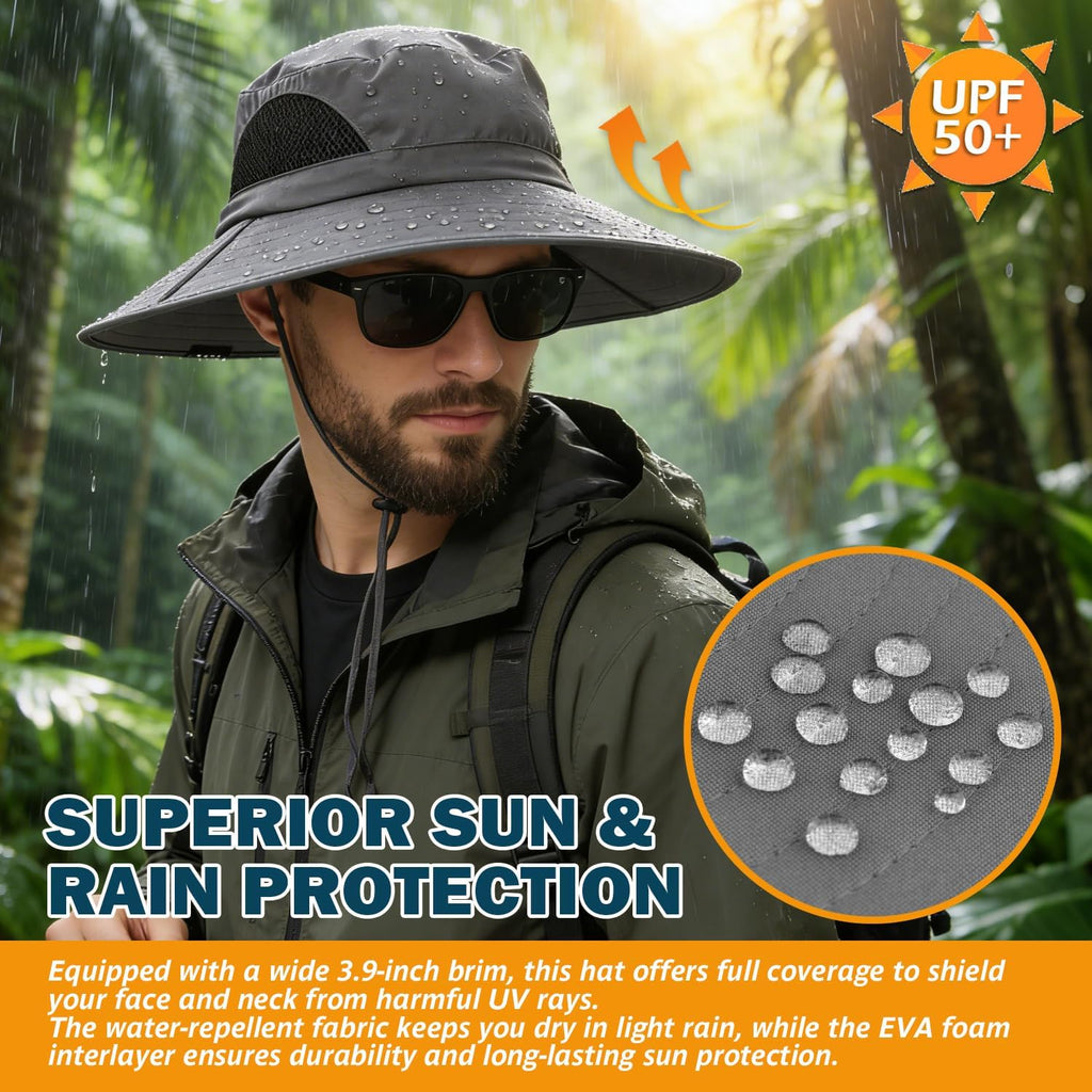 Wide Brim Sun Bucket Hat, Waterproof Boonie Hat for Men & Women