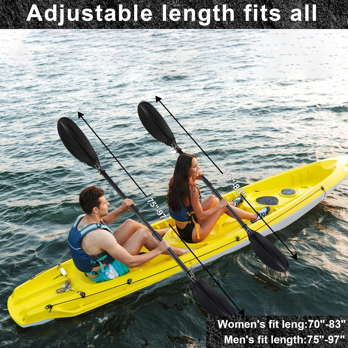 Kayak Paddles for Adults, Kayak Paddles Oars Telescoping Heavy Duty 360° Rotatable Blade with Paddle Leash & Non-Slip Grip Floating Paddle for Kayaking Inflatable Kayaks SUP Canoeing