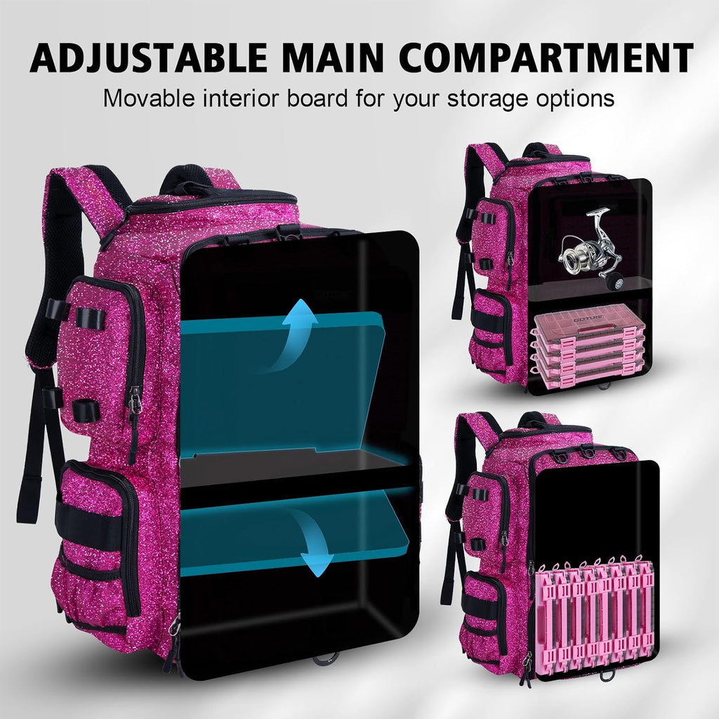 Goture Fishing Tackle Backpack with 4 3600 Tackle Boxes,2 Rod Holders