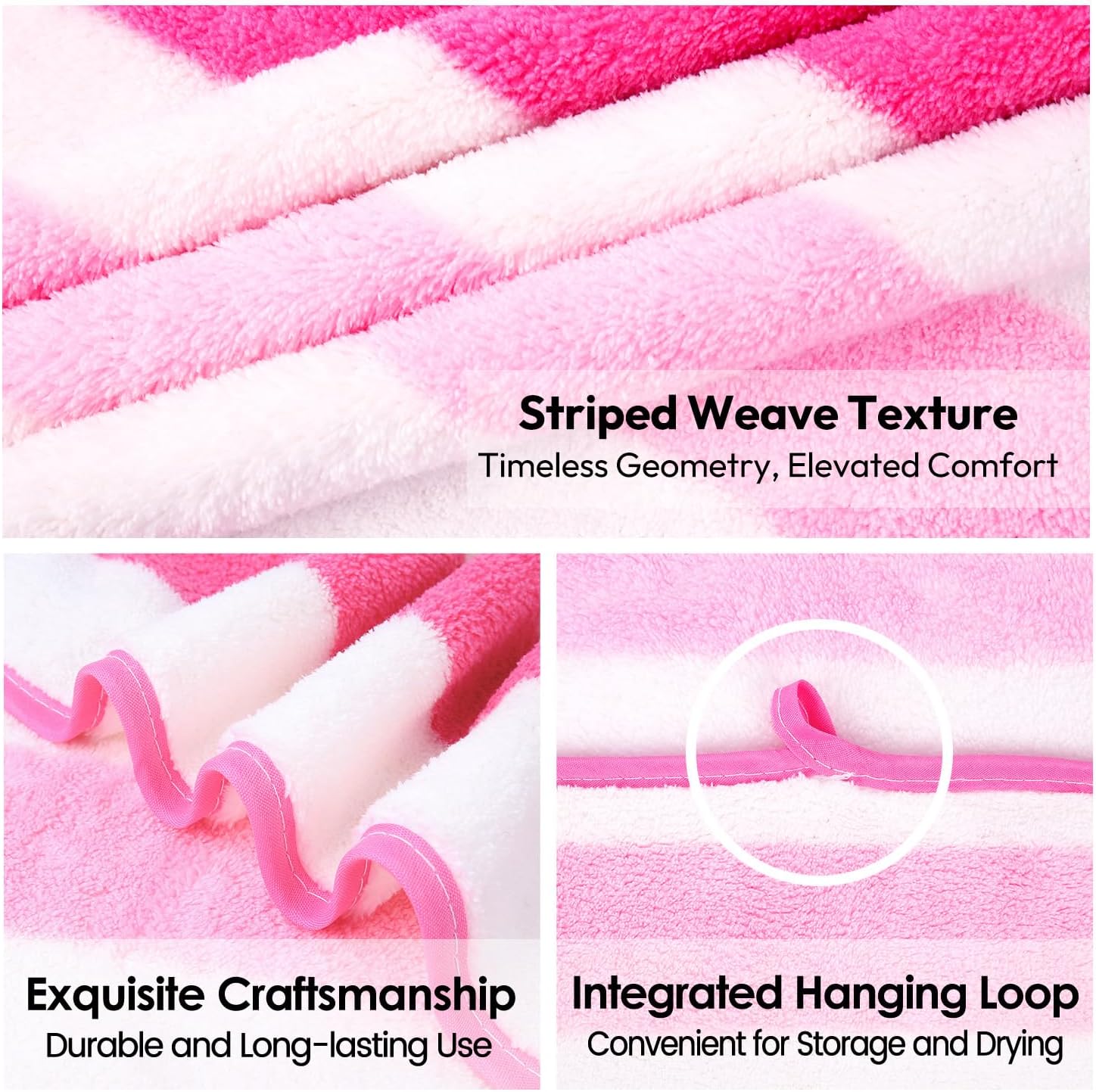JML Microfiber Bath Towels, 2 Pack, 30" x 60", Cabana Stripe Pink