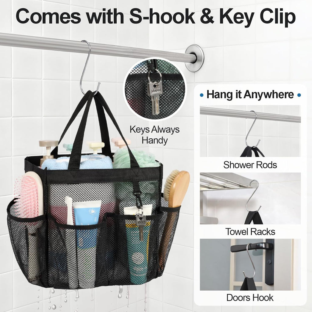 Mesh Shower Caddy Portable - 2 Packs, S-Hook, Shower Bag for Dorm Camping