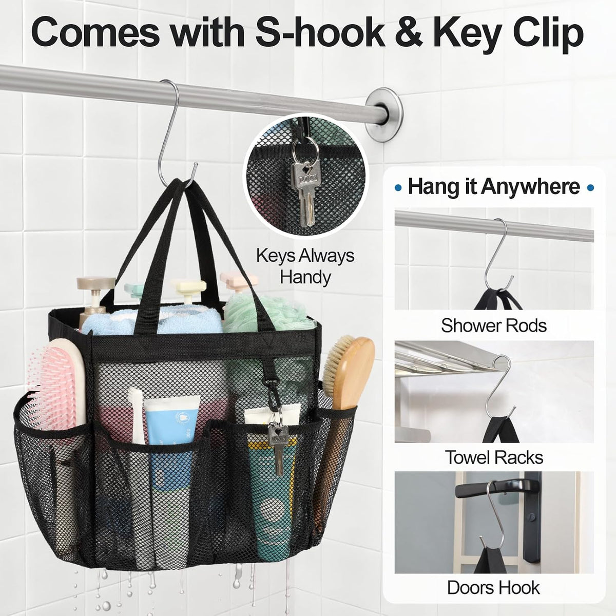 Mesh Shower Caddy Portable - 2 Packs, S-Hook, Shower Bag for Dorm Camping