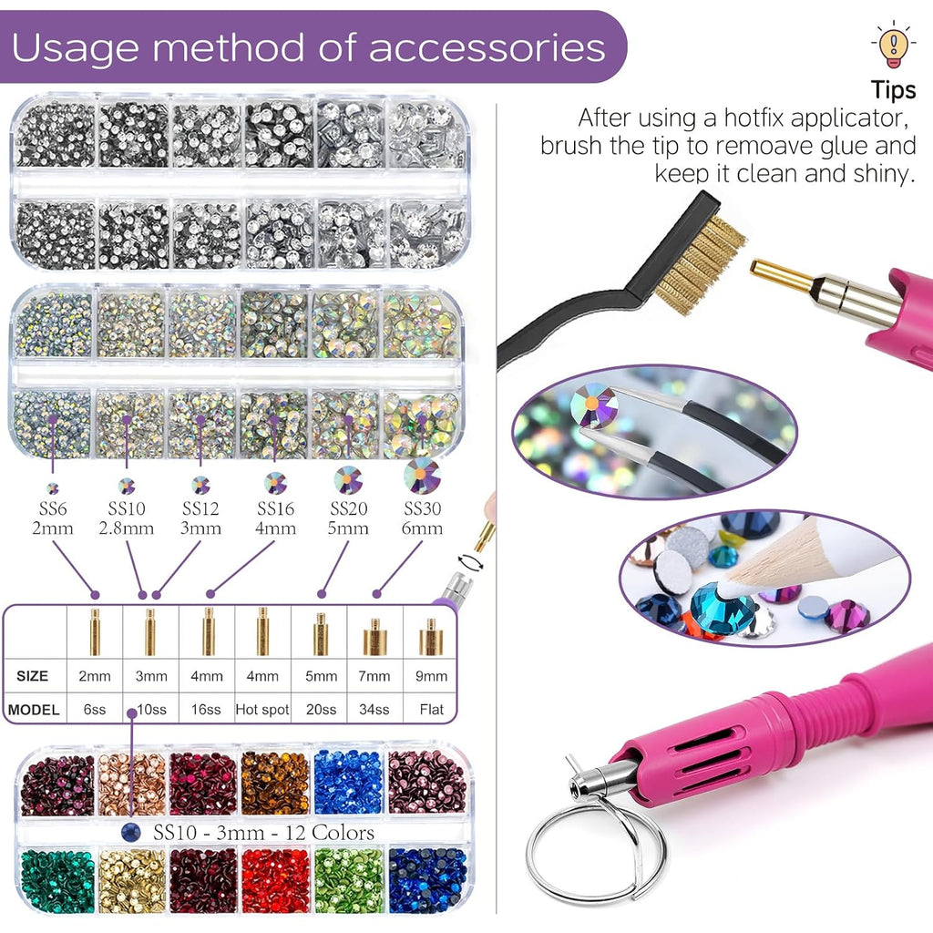 Hotfix Rhinestones Applicator DIY Kit with 4600 Crystals, 19 Pattern Design