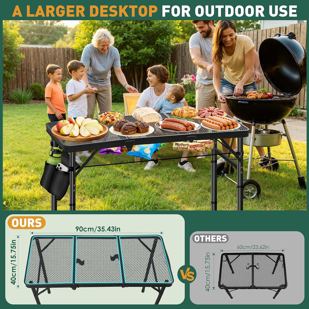 DeeprBetter Folding Camping Table, 3ft Camping Table Aluminum Folding Table