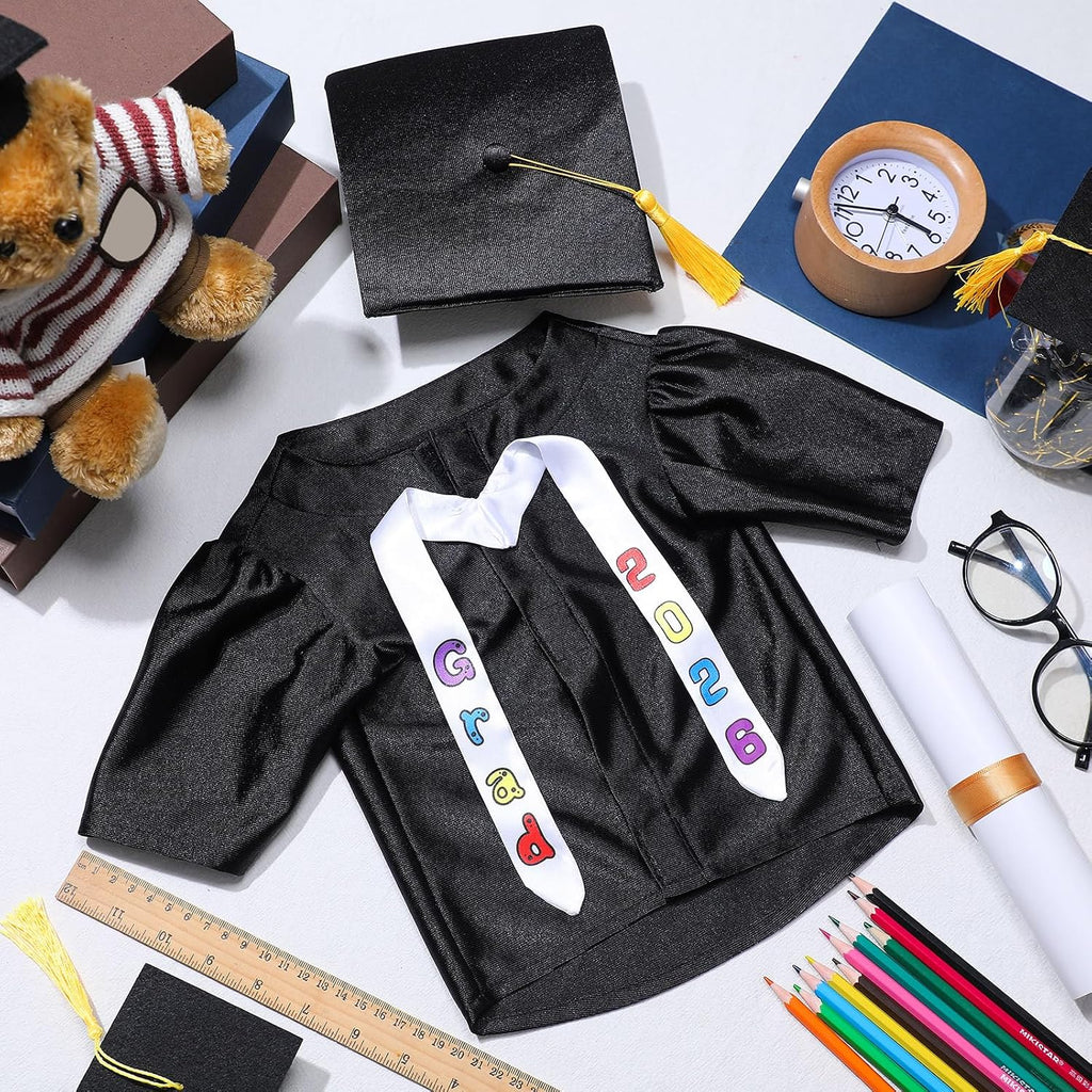 Chicingyou Small Dog Graduation Cap and Gown 2026 with Stole Washable Shirt and Hat Pet Graduation Gown Costume Outfit for Tiny Dog Little Cat Doll Clothes Holiday Halloween Costume Accessory(Black)