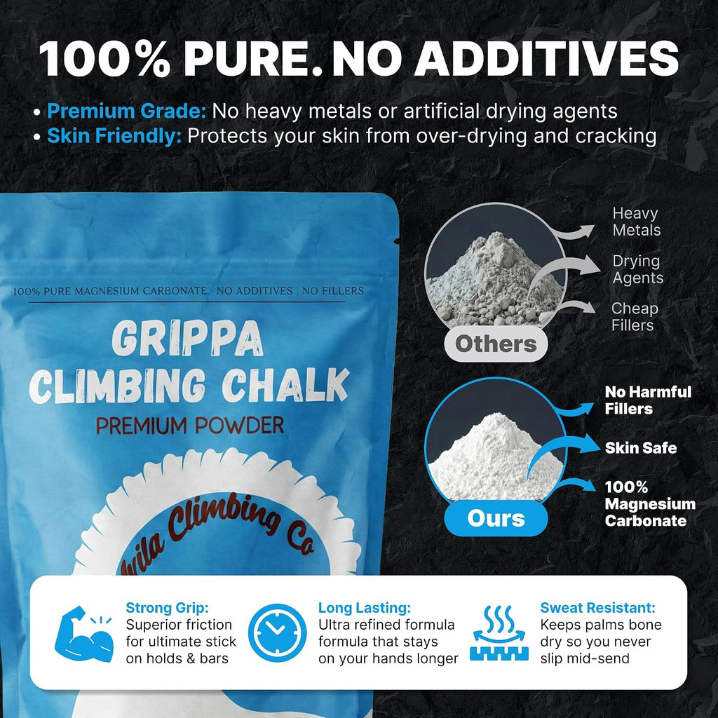 Climbing Chalk 200g, Pro Friction Gymnastics Chalk 100% Magnesium | Non-Toxic Grip for Lifting, Rock Climbing, Gym & Weights! Long Lasting & Skin Friendly