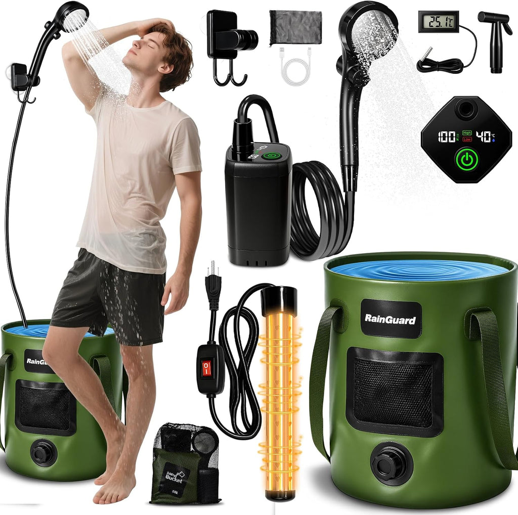 Portable Camping Shower, 6000mah Rechargeable Portable Shower Pump, Large Capacity Foldable Bucket, Filtered Shower Head, Outdoor Shower for Camping, Hiking, RV, Pet Bath, Car Wash, Water Plant