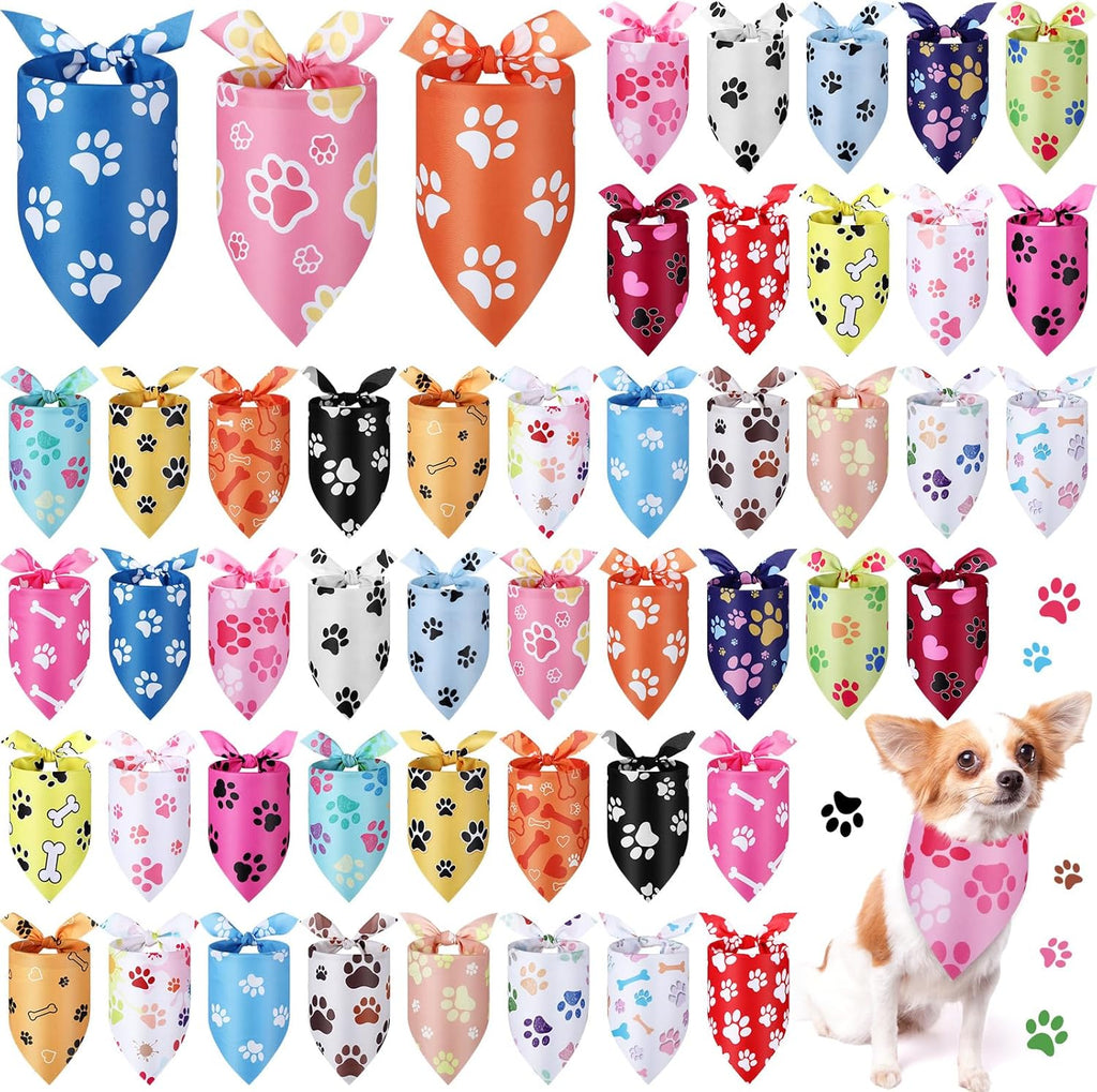 Abbylike 50 Pcs Paw Print Dog Bandanas Bulk, National Dog Day Paw & Bone