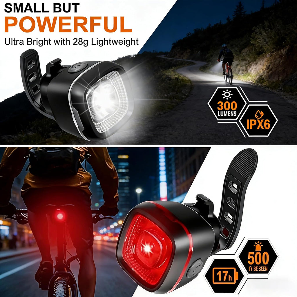 Bicycle Front & Rear Lights, Type-C Rechargeable LED Bike Light Set, IPX6,Waterproof Flashlight for Night Riding, Safety Headlight Taillight, Kids Girls Children's Bicycle Accessories