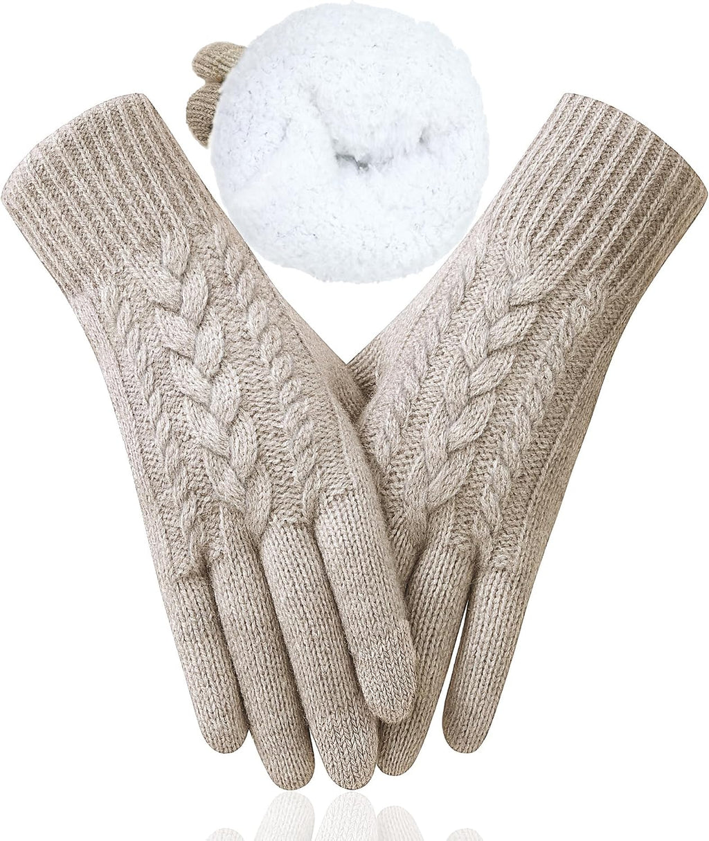 Winter Gloves for Women, Touch Screen Cold Weather Thermal Warm Knit Glove with Thick Fleece Liners Christmas Gifts