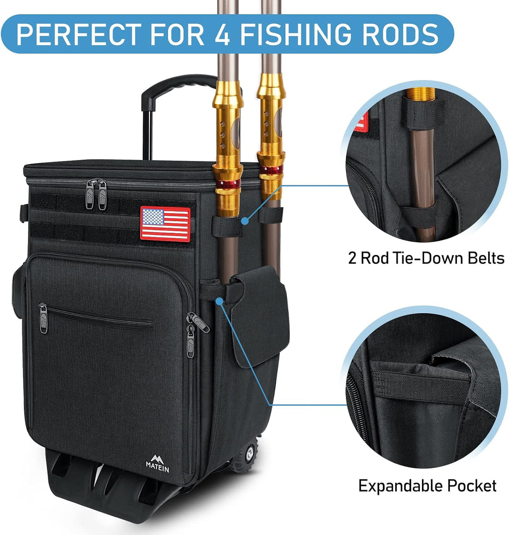 MATEIN Rolling Tackle Box with Cooler, Large Fishing Backpack with Wheels