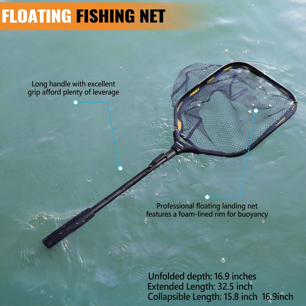 PLUSINNO Fishing Backpack with Fishing Net, Tackle Bag for Fishing Gear