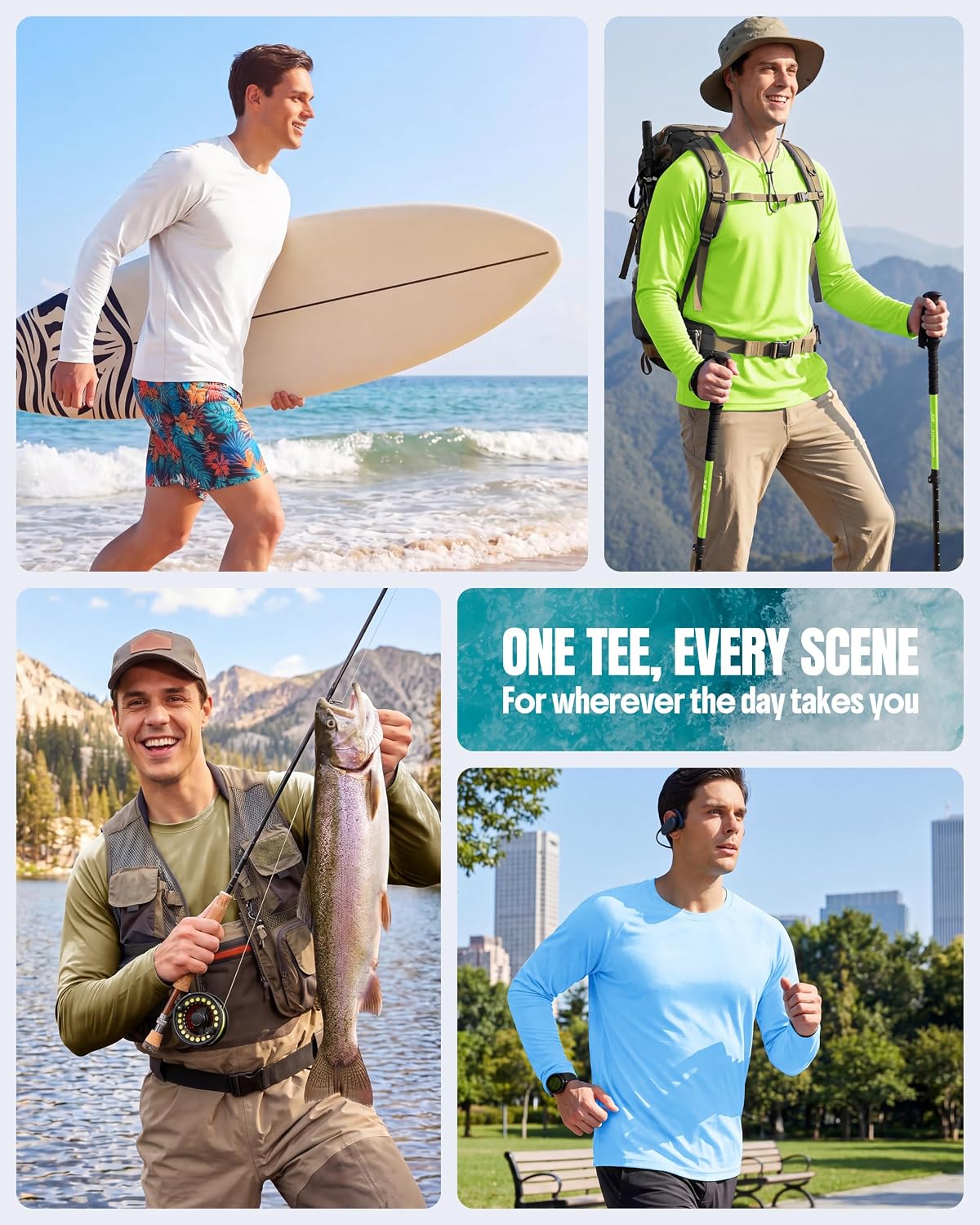 Boladeci Men's UPF 50+ Sun Protection UV SPF Shirts Long Sleeve Lightweight Quick Dry Swim T-Shirts Rash Guard