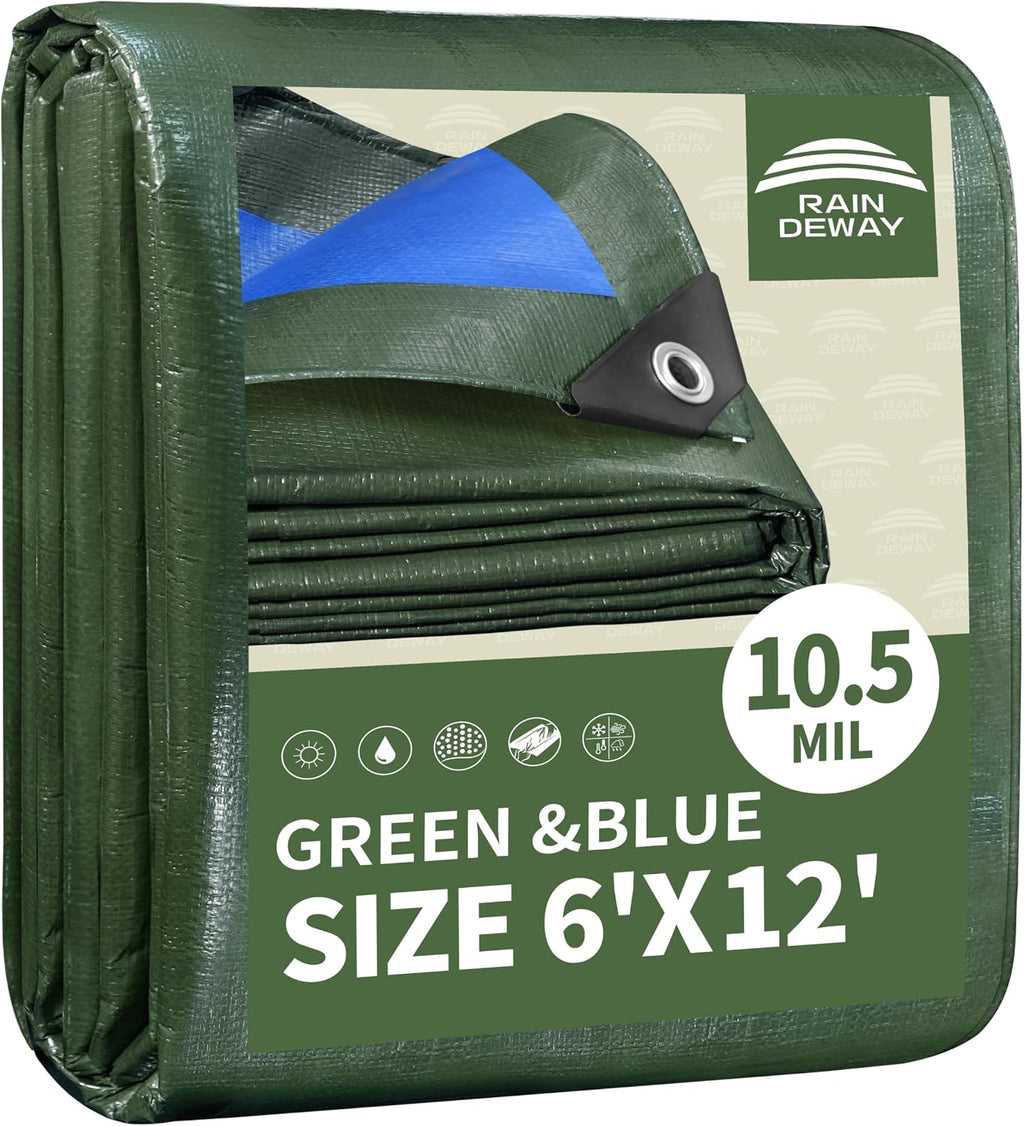 RAINDEWAY 6x12 Feet Tarps Heavy Duty Waterproof 10.5 Mil Outdoor Small Tarp