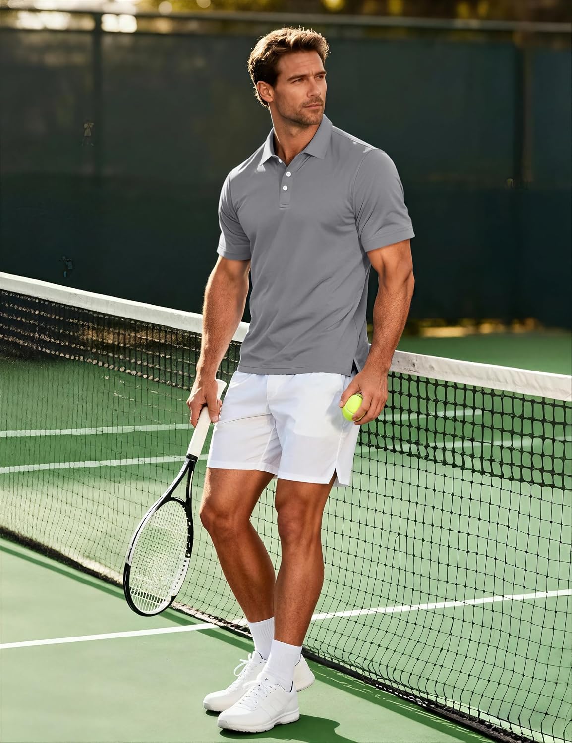 MAGCOMSEN Men's Polo Shirts 3 Buttons Casual Work T Shirts Quick Dry Short Sleeve Golf Shirt Pique Jersey Outdoor Performance