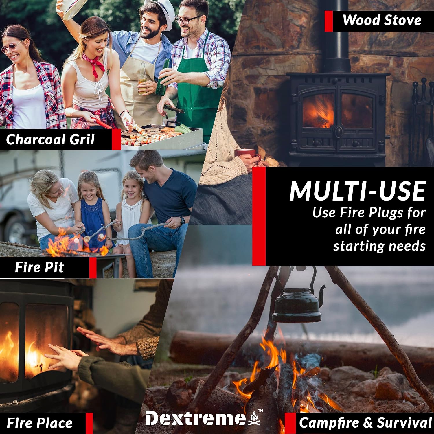 Dextreme Fire Plugs Waterproof Fire Starter for Campfires, Emergencies, Survival, Fire Pits, Grills | 5+ Minute Burn | All Natural | Made in North America