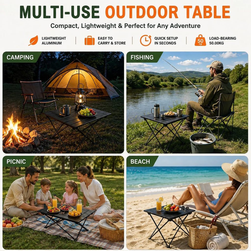 Folding Camping Table – Ultralight Aluminum Portable Table for Camping, Hiking, Backpacking, Picnic, Beach, BBQ – Compact Lightweight Collapsible Travel Side Table for Outdoor, RV, (1)