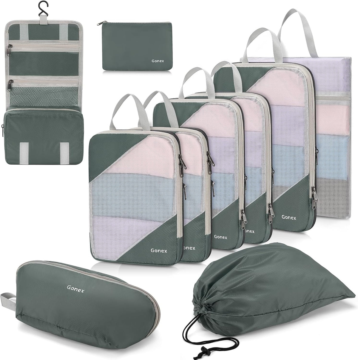 Gonex Compression Packing Cubes for Travel, Mesh Bags Luggage Organizers