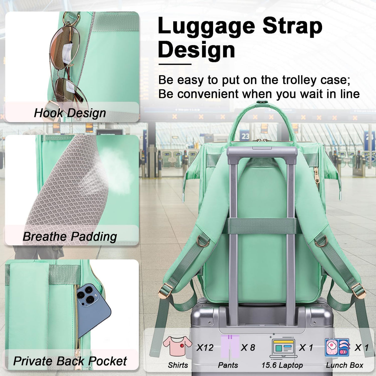 Weitars Lunch Backpack for Women,15.6 Inch Laptop Backpacks with Lunch Box