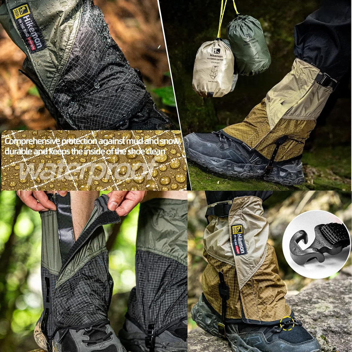 Gaiters for Hiking:Adjustable Leg Gaiter Waterproof Anti-Tear Ankle Gaiters Outdoor Hiking Walking Climbing Hunting Snow for Men Women