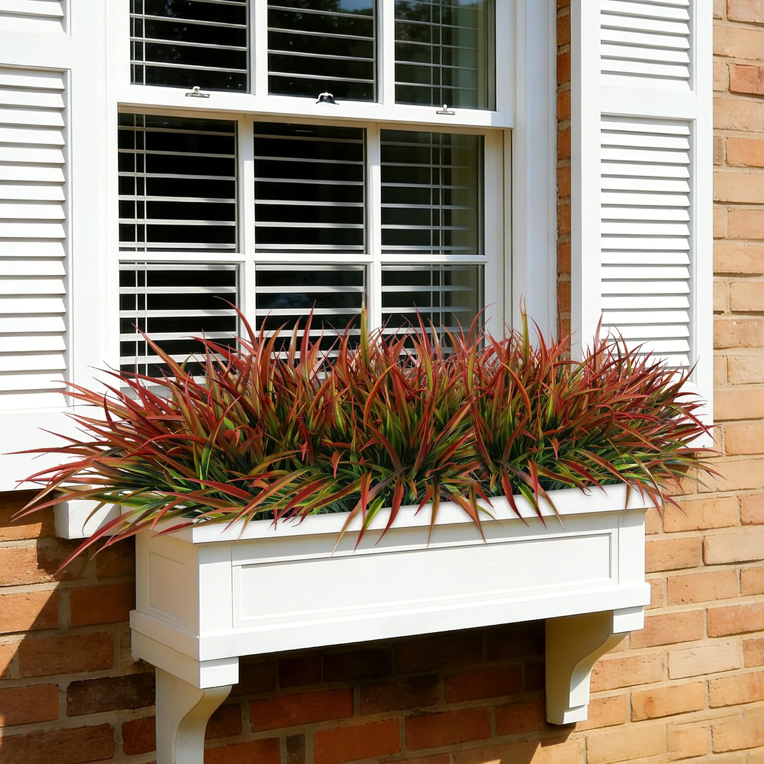 Ivydale 12Pcs Fake Plants Outdoor Artificial Plastic Grass Fall Decoration UV Resistant Faux Greenery Stems Bushes Outside Fake Plants for Planters Patio Porch Window Box Pathway Garden Home Decor