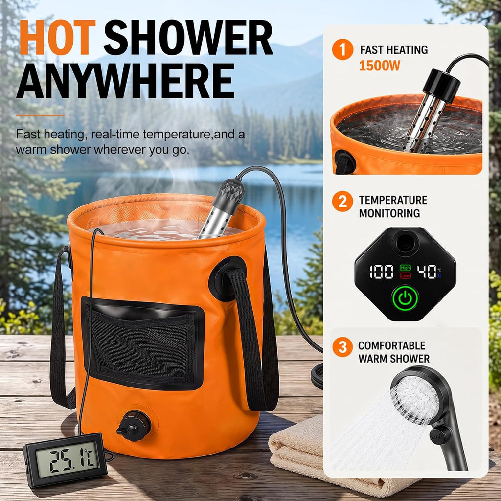 Portable Camping Shower Kit with Privacy Tent Heated Water Outdoor Shower