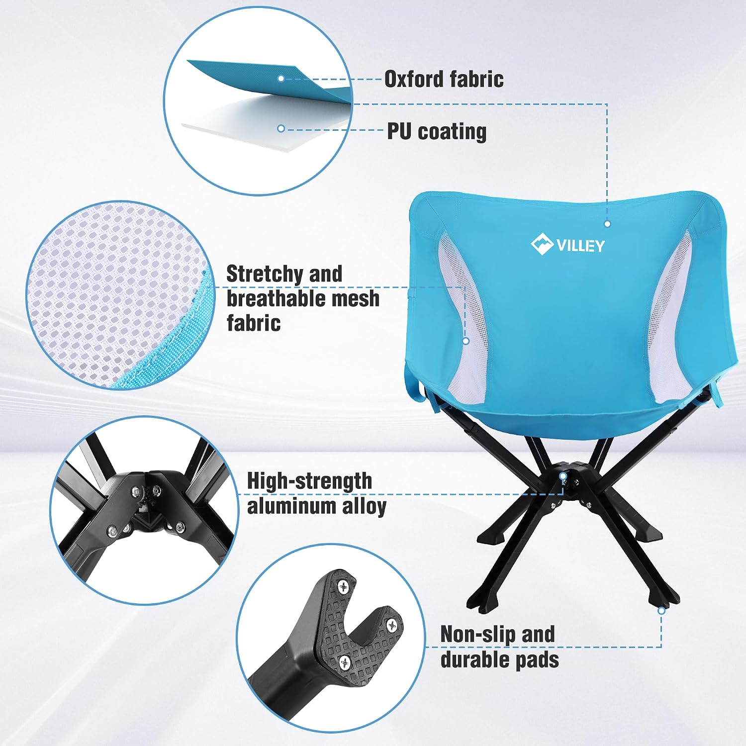VILLEY Portable Folding Camping Chairs, Lightweight, Blue