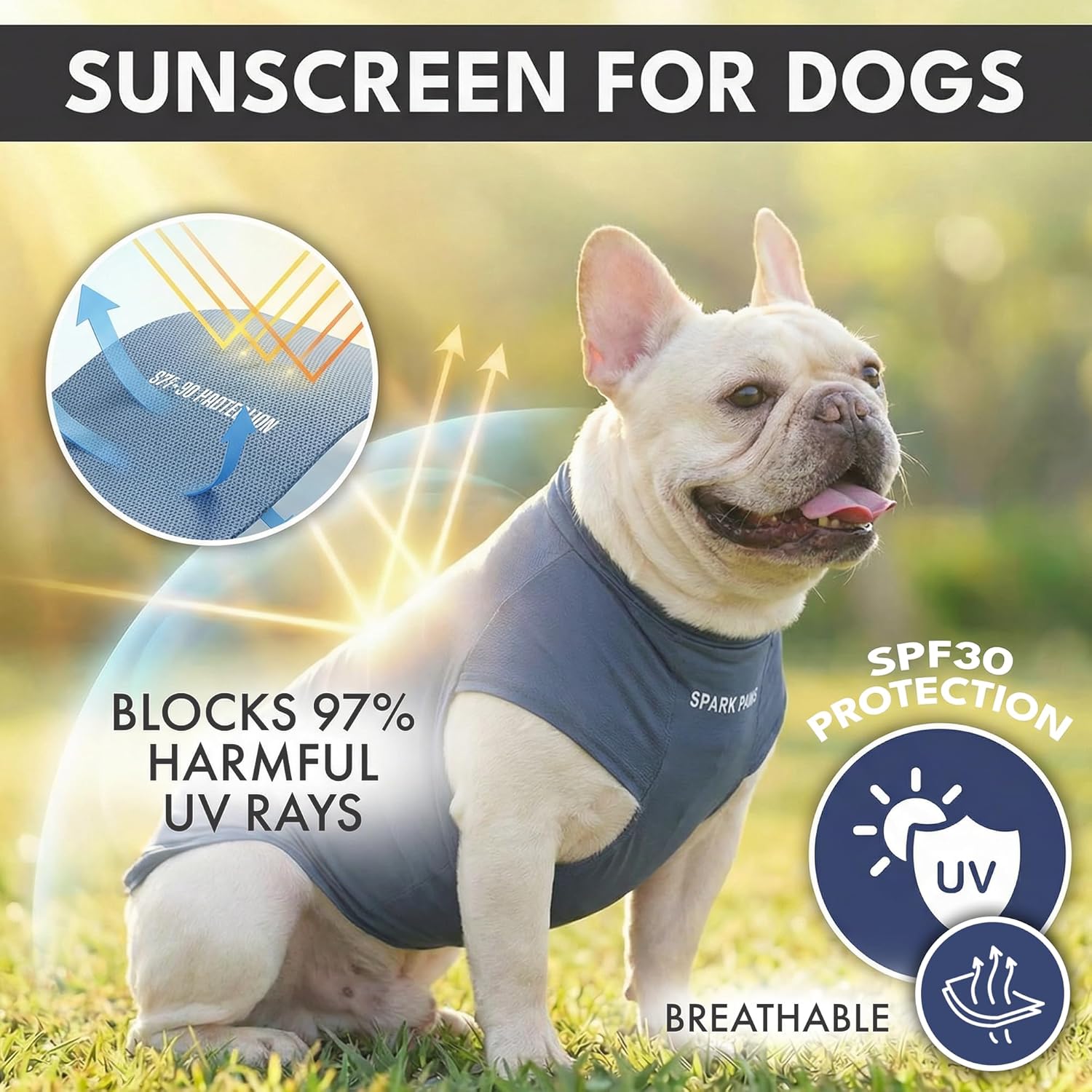 Spark Paws Sunblock Dog T-Shirt, SPF 30 UV Sun Protection, Summer Cooling